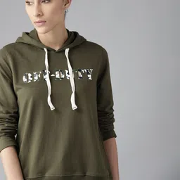 Roadster Women Olive Green Printed Hooded Sweatshirt-image-87