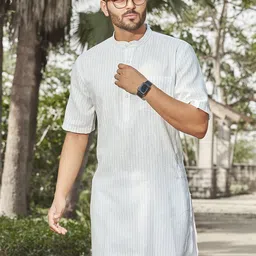 Authentics Striped Band Collar Cotton Straight Kurta-image-18