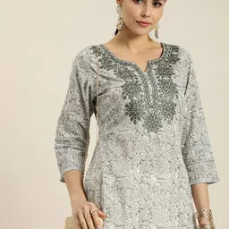 Moda Rapido Women Pure Cotton Ethnic Motifs Printed Thread Work Kurta-picture-5