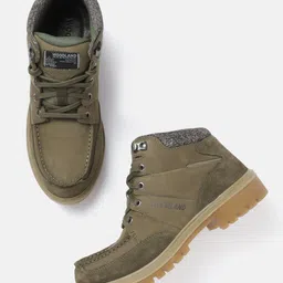 Woodland Men Olive Green Leather Derbys-image-84
