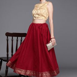 PINKSKY Women Red Solid A-Line Midi Skirt-picture-55