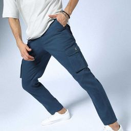 Hubberholme Men Teal Green Relaxed Slim Fit Trousers-picture-1