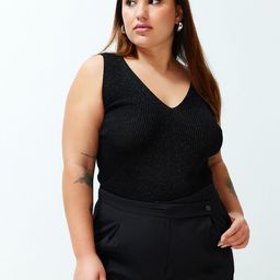 Trendyol Plus Size Self Design V-Neck Sleeveless Top-0