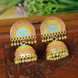 Zoey Gold Plated Artificial Beads Dome Shape Jhumkas-43