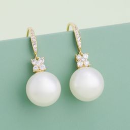 Kushal's Fashion Jewellery Gold-Plated Spherical Shaped Pearls And Zircon Drop Earrings-image-61