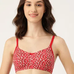 Leading Lady Red & White Floral Pure Cotton Bra Non-Padded-image-16