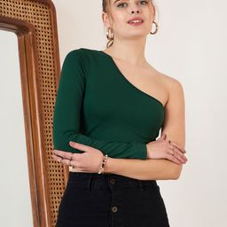 Berrylush Green One Shoulder Cut Out Fitted Crop Top-image-75