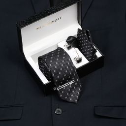 MUTAQINOTI Men Floral Black Silk Necktie Accessory Gift Set-image-104