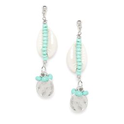 RICHEERA Sea Green & Off-White Silver-Plated Beaded Cowry Drop Earrings-14
