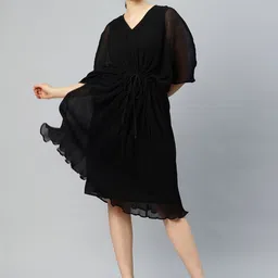 Cottinfab Batwing Sleeves Accordion Pleated Georgette Kaftan Dress-picture-50