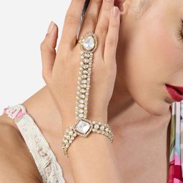 Zaveri Pearls Women Kundan Gold-Plated Ring Bracelet-image-51