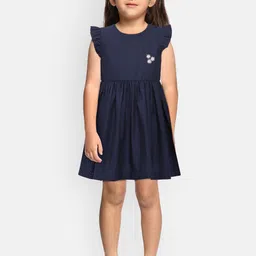 mothercare Girls Navy Blue Solid Fit and Flare Dress-image-59