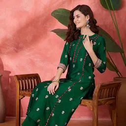 Sangria Foil Printed & Embroidered Kurta & Trouser Set-43