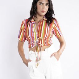 Stylecast X Hersheinbox Striped Shirt Style Crop Top-image-2
