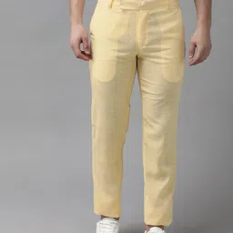Hangup Men Yellow Solid Regular Fit Regular Trousers-image-18