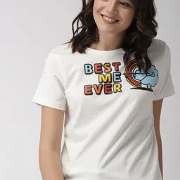 Mast & Harbour Women White Printed Round Neck T-shirt-picture-2