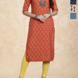 Anouk Rustic Women Pack of 4 Ethnic Motifs Printed Crepe Straight Kurta-image-81
