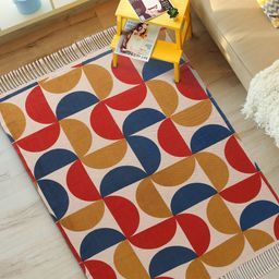 URBAN SPACE Beige & Blue Printed Pure Cotton 1000 GSM Anti Skid Carpets-image-2
