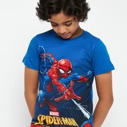 Marvel by Wear Your Mind Boys Blue Printed Spiderman Applique T-shirt-56