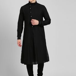 KISAH Men Black Solid Straight Kurta-20