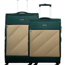 CARRIALL Green & Beige Color-Blocked  Large & Medium Combo Set of 2 Trolley Bag-42