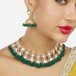 Zaveri Pearls Gold Plated Austrian Diamonds & Cluster Beaded Jewellery Set-image-46
