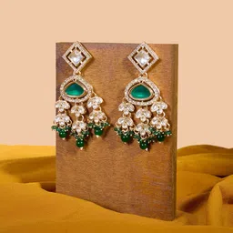 Zaveri Pearls Gold-Plated Austrian Diamonds Studded & Beaded Drop Earrings-21