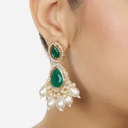 Zaveri Pearls Gold-Plated Austrian Diamonds Studded & Beaded Drop Earrings-90