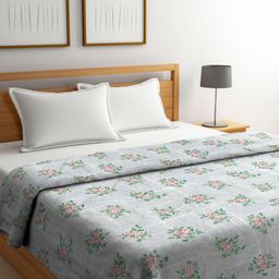 Arrabi Grey & Green Floral Mild Winter 450 GSM Double Bed Comforter-23
