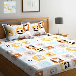 KLOTTHE White & Blue 2 Pieces Cartoon Printed 210 TC King Bedsheet Set-2.50 m x 2.25 m-image-26