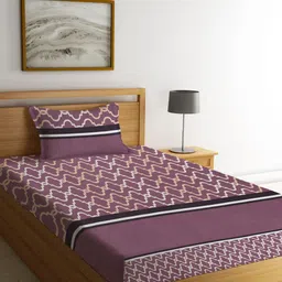 KLOTTHE Purple & White Abstract Printed 300 TC Single Bedsheet with 1 Pillow Cover-image-45