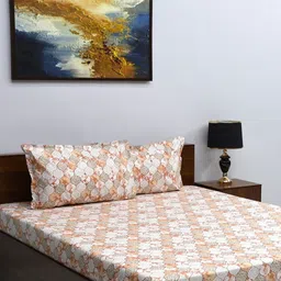 BOMBAY DYEING White & Grey Floral 160 TC Queen Bedsheet With 2 Pillow Covers-image-91