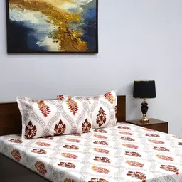 BOMBAY DYEING White & Red Floral 160 TC Queen Bedsheet with 2 Pillow Covers-image-10