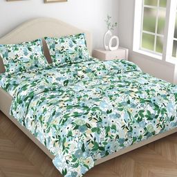 haus & kinder Green & White Floral 144 TC Cotton Queen Bedsheet Set 2.29 m x 2.55 m-image-16