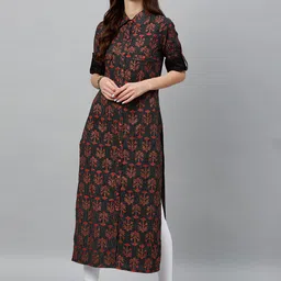 kipek Women Black & Red Printed Straight Kurta-picture-24