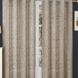 RIDHAAN Grey & Gold-Toned 2 Pieces Self Design Velvet Black Out Door Curtains-18