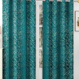 RIDHAAN Teal & Gold-Toned 2 Pieces Self Design Velvet Black Out Door Curtains-image-90