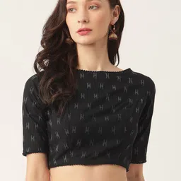 Studio Shringaar Black Pure Cotton Ikat Design Saree Blouse-image-48