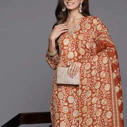 Varanga Women Floral Printed Regular Mirror Work Kurta with Trousers & With Dupatta-image-85