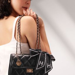 Mast & Harbour Quilted Structured Shoulder Bag with a Bow Detail-0