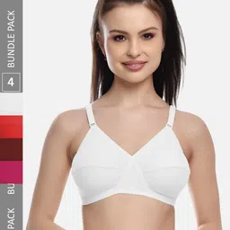 FIMS White & Maroon Pack of 4 Cotton Blend Non-Padded Bras MTR_Cross_Bra_-image-69