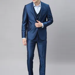 Van Heusen Men Navy Blue Self-Design Slim-Fit Single-Breasted Formal Suit-image-78