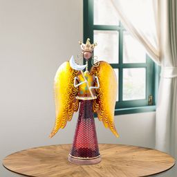 Golden Peacock Mustard Yellow & Maroon Angel Figurine Candle Holder-99