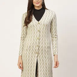 APSLEY Women Camel Brown & Off White Printed Longline Cardigan-image-22