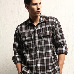 Hubberholme Oversized Cotton Casual Check Waffel Double Pocket Full Sleeve Shirt-image-84