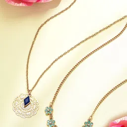 Zaveri Pearls Gold-Toned & Blue Gold-Plated Enamelled Chain-22