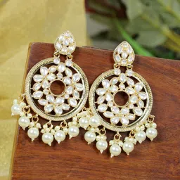 Zoey Gold-Plated Kundan Studded & Beaded Contemporary Chandbalis-12