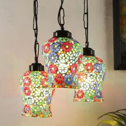 Devansh Blue & Green Mosaic Glass Cluster Light-33
