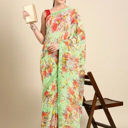 HERE&NOW Floral Printed Pure Georgette Saree-picture-26