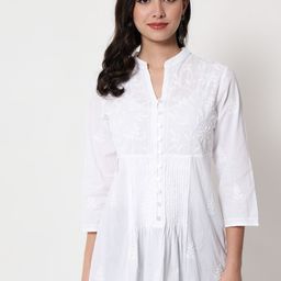 PARAMOUNT CHIKAN White Ethnic Motifs Chikankari Pure Cotton Empire Kurti-picture-31